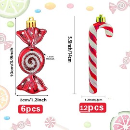 Wohlstand Pack of 18 Glitter Christmas Tree Decorations, Christmas Baubles Candy Canes Decoration, Christmas Candy Cane Hanging Ornaments, Hanging Candy Cane Ornaments for Christmas (Red)
