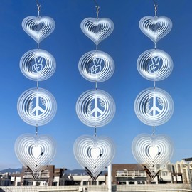 Leafcraft 12Pcs Bird Scare Discs Set Reflective 3D Stainless Steel Wind Spinner Outdoor Garden Hanging Decor Bird Devices Deterrent Reflector to Scare Bird Away from Yard Patio Farm (Love & Peace)