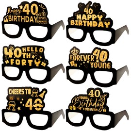 Atoden Birthday Glasses Paper Eyeglasses 40th Funny Sunglasses 24Pcs Happy Birthday Decorations for Women Men Party Supplies Table Decor Photo Props Gifts (Black Gold)