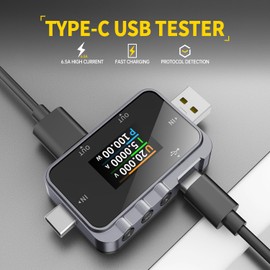 DewinLVD USB Tester, FNAC-28 Current and Voltage Tester, Mobile Power Tester, Digital Voltmeter, USB-A, Type-C Fast Charging Protocol Detection