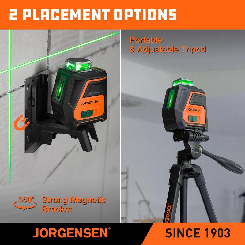 JORGENSEN 360° Laser Level with Tripod, 100 FT Rechargeable Self