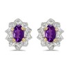 10k Yellow Gold Oval Amethyst And Diamond Earrings