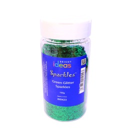 Bright Ideas Glitter Sparkles – 150gram tub with Shaker lid – Ideal for Crafting in Classrooms and Preschools, Metallic Green, 150g, (BI0423)