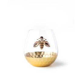 Modern Outlet Home Decor Honey Bee Stemless Wine Glasses - Set of 2 Luxury Crystal Glassware with Jeweled Honey Bee - Unique Wine Lover Gifts for Women - Tumbler for Cocktails, Red, or White Drinks