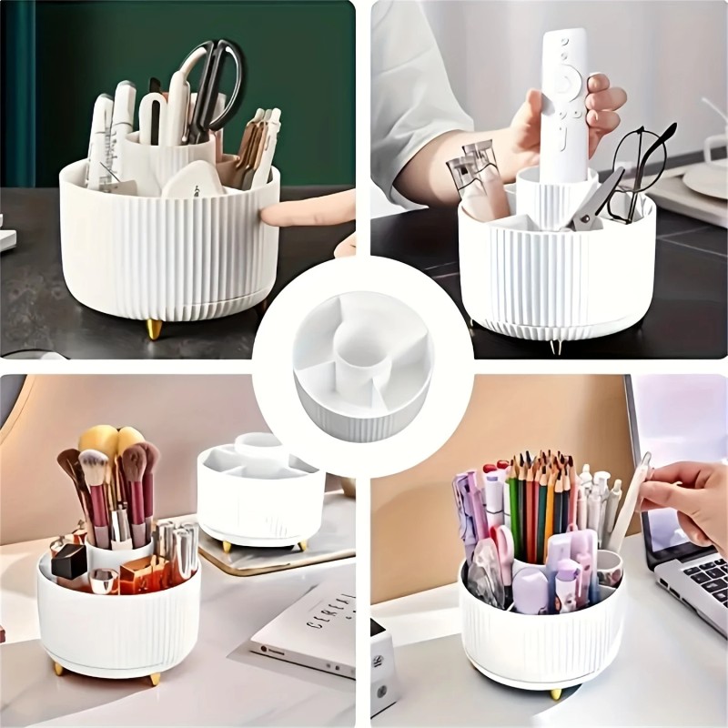 360 Rotating Makeup Organizer-1pc Plastic Cosmetic Storage 5 Compartments Eco-Friendly