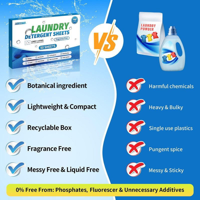FIXSMITH Laundry Detergent Sheets - 100 Loads (50 Sheets) Fragrance