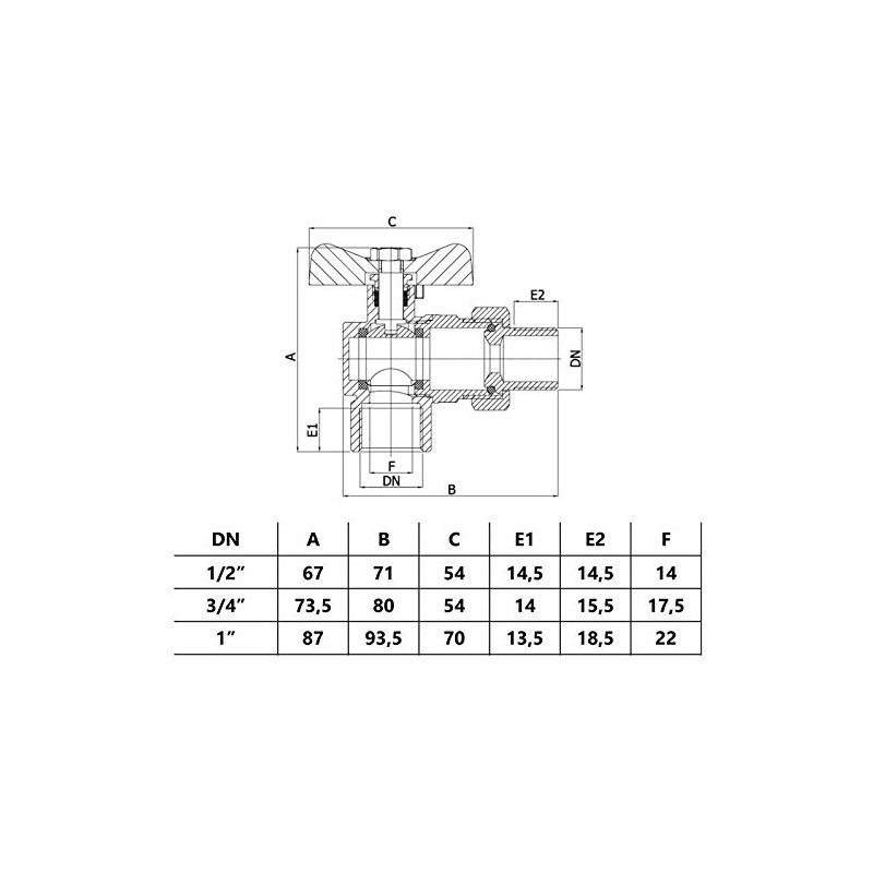 Standard Water Flow Rate Angled Ball Valve with Butterfly Handle