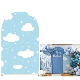 Baby Blue Arch Backdrop Stand Covers for Parties Supplies Sky Clouds Arched Stretchy Fabric Cover Boys Birthday Party Favors Decorations(3x5ft)