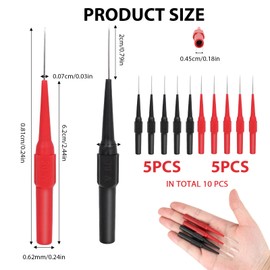 Set of 10 Test Probe Multimeter with 0.7 mm Piercing Needle, Test Probe Red and Black, Test Probes with Banana Plug, Measuring Tips for Multimeter, Insulation Penetrating Test Lead for Car Diagnostics