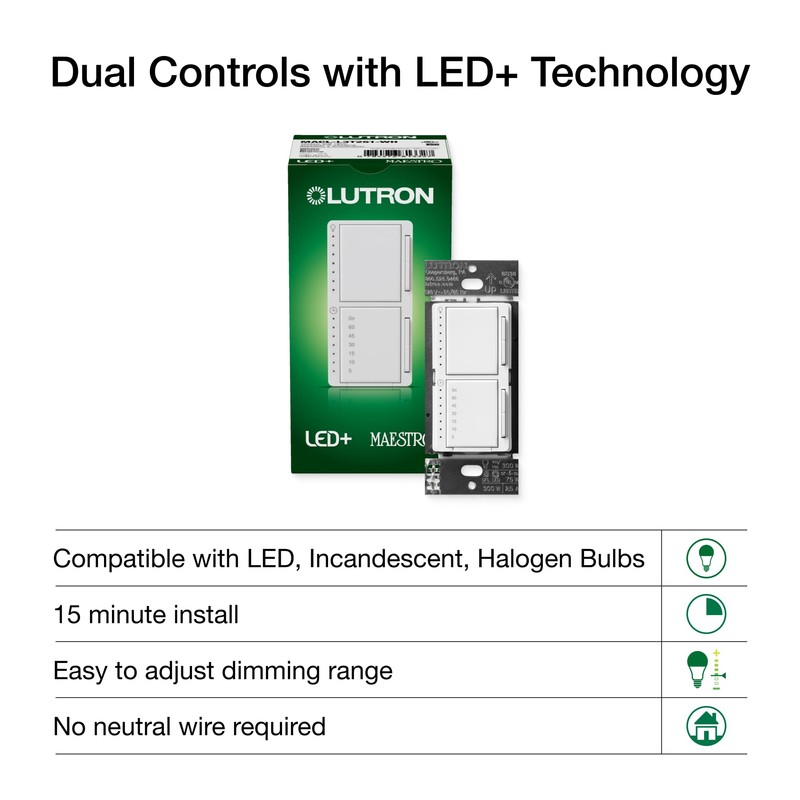 Lutron Maestro LED+ Dual Dimmer and Timer Switch for Lights