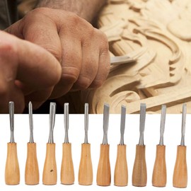 Carving Tools Set, 10Pcs with Wooden Handles in a Wooden Storage Case Carving Knife Chisel Kit Set