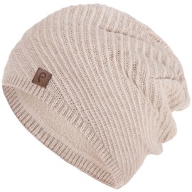 Faera Winter Hat Women Girls Warm Lined Fleece Lining Winter Knitted Hat Beanie 55, beige