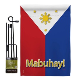 Breeze Decor Philippines Garden Flag Set with Stand Regional Nation International World Country Particular Area House Decoration Banner Small Yard Gift Double-Sided, Made in USA