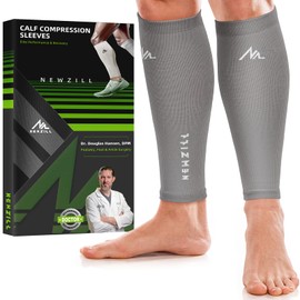 NEWZILL Compression Calf Sleeves (20-30mmHg) for Men & Women Perfect Option to Compression Socks Leg Sleeves for Running Fitness Travel Nursing (L/XL Grey 1Pair)