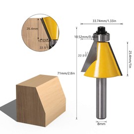 Baxnore Chamfer Cutter for Wood, Shaft 8 mm, Oblique Cutter for CNC Engraving, Heat-Resistant Woodworking Cutter for Carpentry Projects (22.5°)