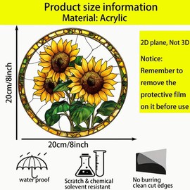 Acrylic Sunflower Double-Sided Stained Windows Hanging Suncatcher,Flower Stained Glass Suncatchers Window Ornament Stained Glass Panel Sun Catcher Wall Hanging Decor Birthday Gifts