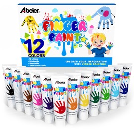 ABEIER Washable Finger Paint for Toddlers, Safe Non-Toxic, 12 Vibrant Colors (1.21fl oz), Baby Safe Paint for Hand and Feet, Mess Free Art Supplies fo