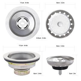 3-1/2 Inch Kitchen Sink Drain Assembly Black Sink Drain Strainer with Stainless Steel Strainer Basket and Drain Stopper Replacement for Standard Kitchen Sink Drain