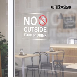No Outside Food or Drink Sign, Clear Self Adhesive Vinyl Stickers, 8" x 6" (Pack of 2)