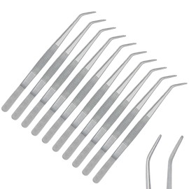 Stainless Steel Tweezers, with Curved Serrated Tip Multipurpose Tweezers Sewing Machine Tweezers Forceps for Craft Repairing (10)