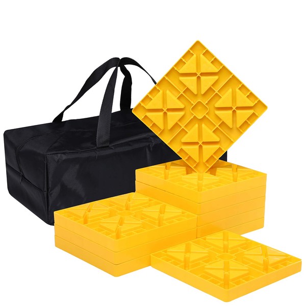 Homeon Wheels Camper Leveling Blocks, Ideal for Leveling Single and Dual Wheels, Heavy Duty Rv Leveling Blocks and Chocks Anti-Slip Pads Design, Camper Levelers 10 Pack with Carrying Bag (WH-102)