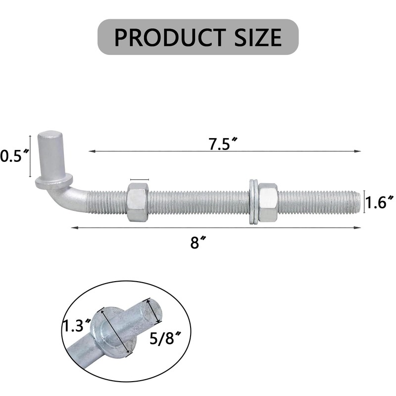 4Pcs 8inch J-Bolt Post Gate Hinge, Heavy Duty J-Bolt Gate