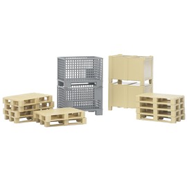 Bruder Logistics Set with Pallets, Warehouse and Trailer Bins, and Forklift Crates, 14 Piece Set