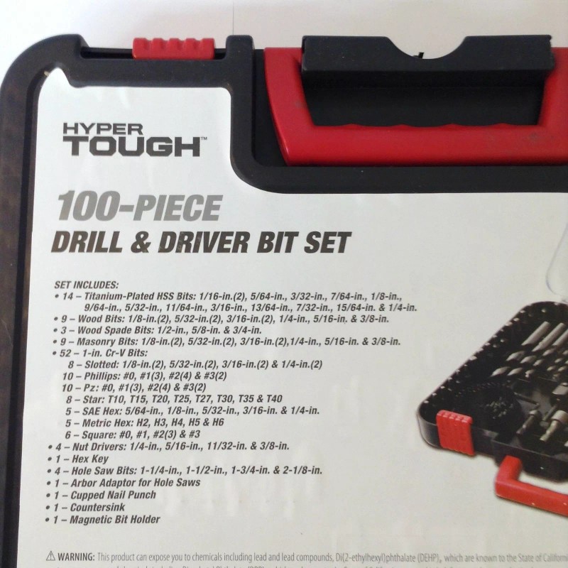 Hyper Tough 100 Piece Wood Metal Masonry Drill Bits Nut