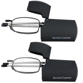 Success Eyewear Reading Glasses 2 Pair Black and Gunmetal Readers Compact Folding Glasses for Reading for Men and Women Case Included Bundle: Set of Black and Gunmetal With 2 Cases 1.75