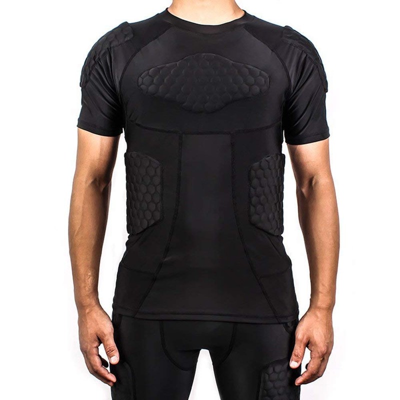 DGYAO Padded Comprssion T Shirt, Mens Rugby Safe Guard Top