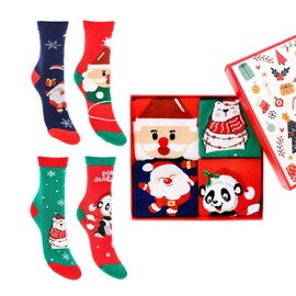 FUTURO FASHION 4 Pairs Christmas Socks For Women - 4 Patterns Pack in Gift Box Idea For Christmas, Festive Cotton Women's Winter Xmas Novelty Christmas Socks Placed in Patterned Box, Sizes6-7.5 UK