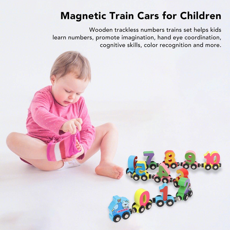 12pcs Wooden Magnetic Digital Train Cute Fun Early Education Trackless