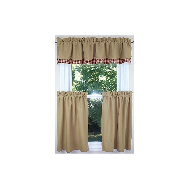 Primitive Home Decors Cotton Burlap with Red and Tan Check