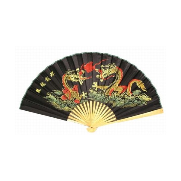 "Classic 20"" Oriental Feng Shui Wall Fan-Black Dragon"