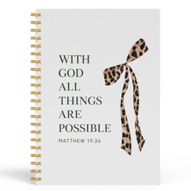 FGFK Coquette Leopard Print Bow Christian Notebook Journal, With God All Things Are Possible Christian Bible Journals for Women, Prayer Journal for Women, Church Notes Notebook, 5.5x8.3 Inches 824