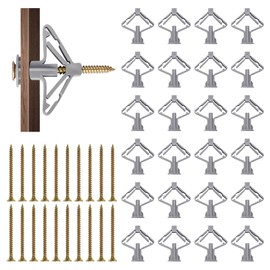 100 Piece Plasterboard Dowel Set, Drywall Dowels, Plasterboard Dowels with Screws 50 mm, Butterfly Cavity Dowels for Plasterboard, Fibreboard, Cavity Walls (50 Dowels + 50 Screws)