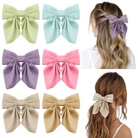 6Pcs Hair Bows for Women, Bow Hair Clips, Silky Satin Hair Bows for Girls, Candy Colors Hair Ribbon, Cute Bow Clips for Women, Hair Accessories Gifts