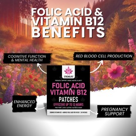 Folic Acid & Vitamin B12 Patches – High Absorption, 12-Hour Release – Supports Energy, Mood, & Immune Health – Easy-to-Use – 30 Patches – Natural Ingredients – Like - Capsules & Powder
