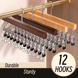 Legging Organizer for Closet-24 Clips Yoga Pants Hangers Space Saving, Wood Hanging Closet Organizers and Storage for Leggings, Jeans, Skirts, Hats, Shorts, Socks - 360° Rotating(2 Pack Vintage)