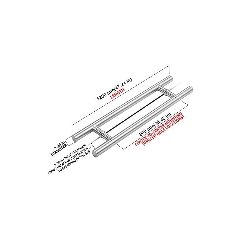 HONGYUN 48" Pull Door Handles Brushed Nickel,1200mm Solid 304 Stainless