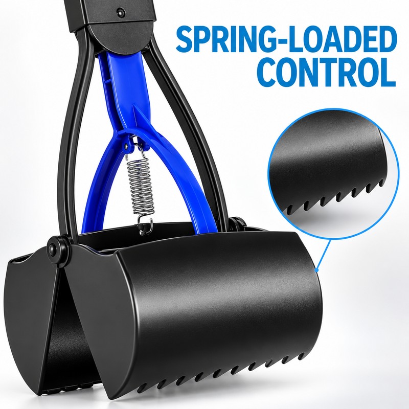 23.6-Inch Folding Dog Pooper Scooper with Long Handle, Spring-Loaded Claw