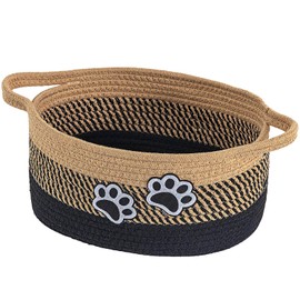 Ushang Pet Small Woven Cotton Rope Nursery Organizer Bins, Dog Toy Basket Bins with Handle, Cute Empty Baby Gift Storage Baskets with Paw