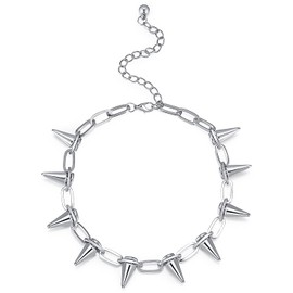 Soowalaoo Spike Necklace Spike Choker Rivet Goth Necklaces Chokers with Spikes and Chain Streetwear Vintage Punk Necklace for Women Men Silver