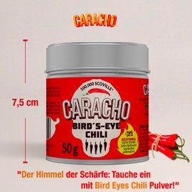 CARACHO 50 g Bird Eye Chilli Flakes - 100% Extremely Sharp - Chili Powder in Metal Spice Tin / Scoville: 100,000-200,000 / Chili Speciality