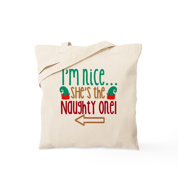 CafePress Im Nice She's Naughty Elf Hat Tote Bag Reusable