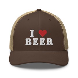 RIVEMUG I Love Beer Premium Trucker Hat | Funny Gag Gift Joke | Curved Bill Mid Crown Cap | Funny Snap Back Hat