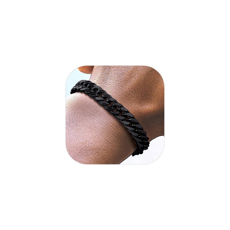Richsteel 8.2 Inch Black Plated Stainless Steel Curb Chain Bracelet