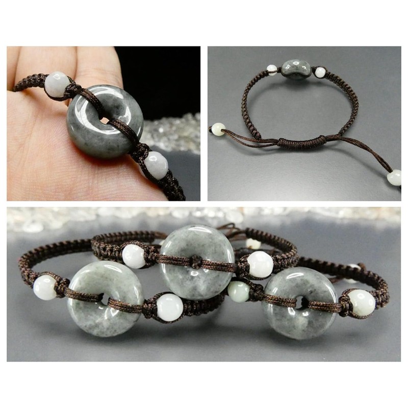 Ishigai AAA Jade, Genuine Jade, Round, Darker, Natural Stone, Hand-woven