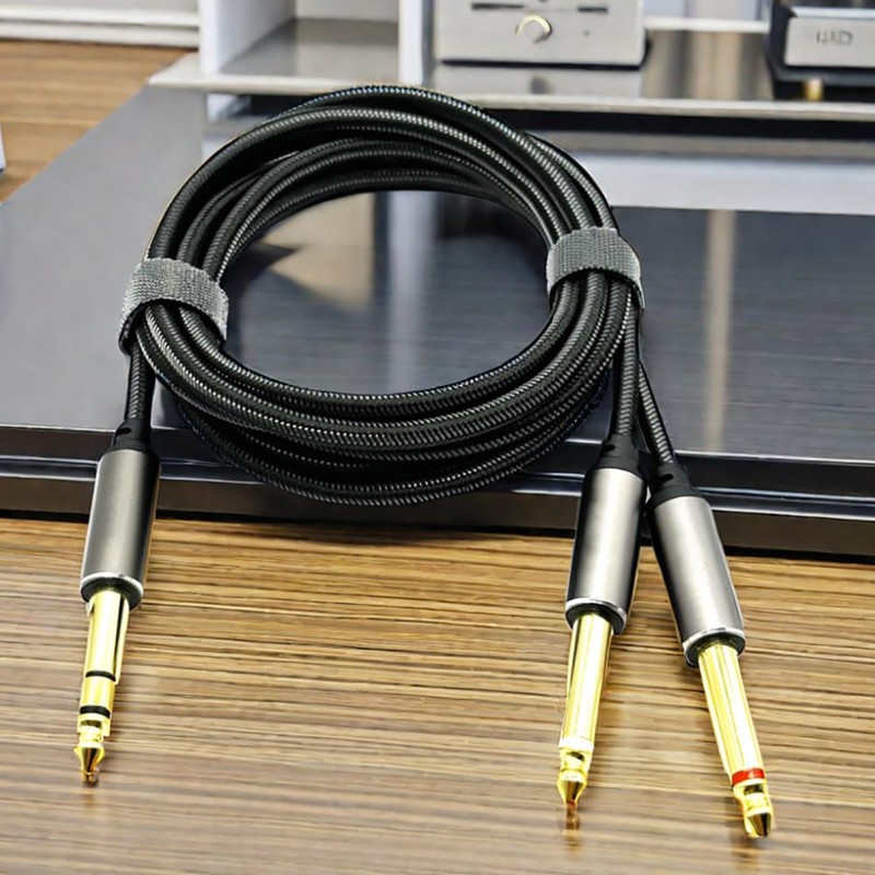 Audiowave 1/4 inch TRS Stereo Y Splitter Insert Cable, Gold
