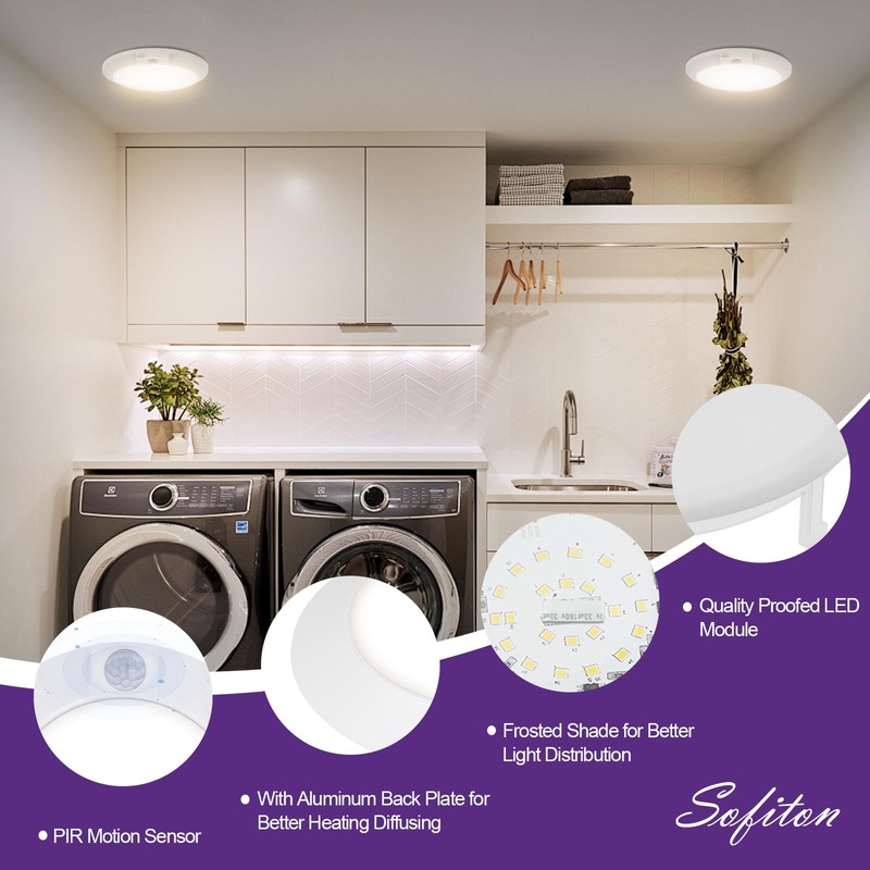 Sofiton 6 Inch Motion Sensor Ceiling Light Indoor, 14W 3000K